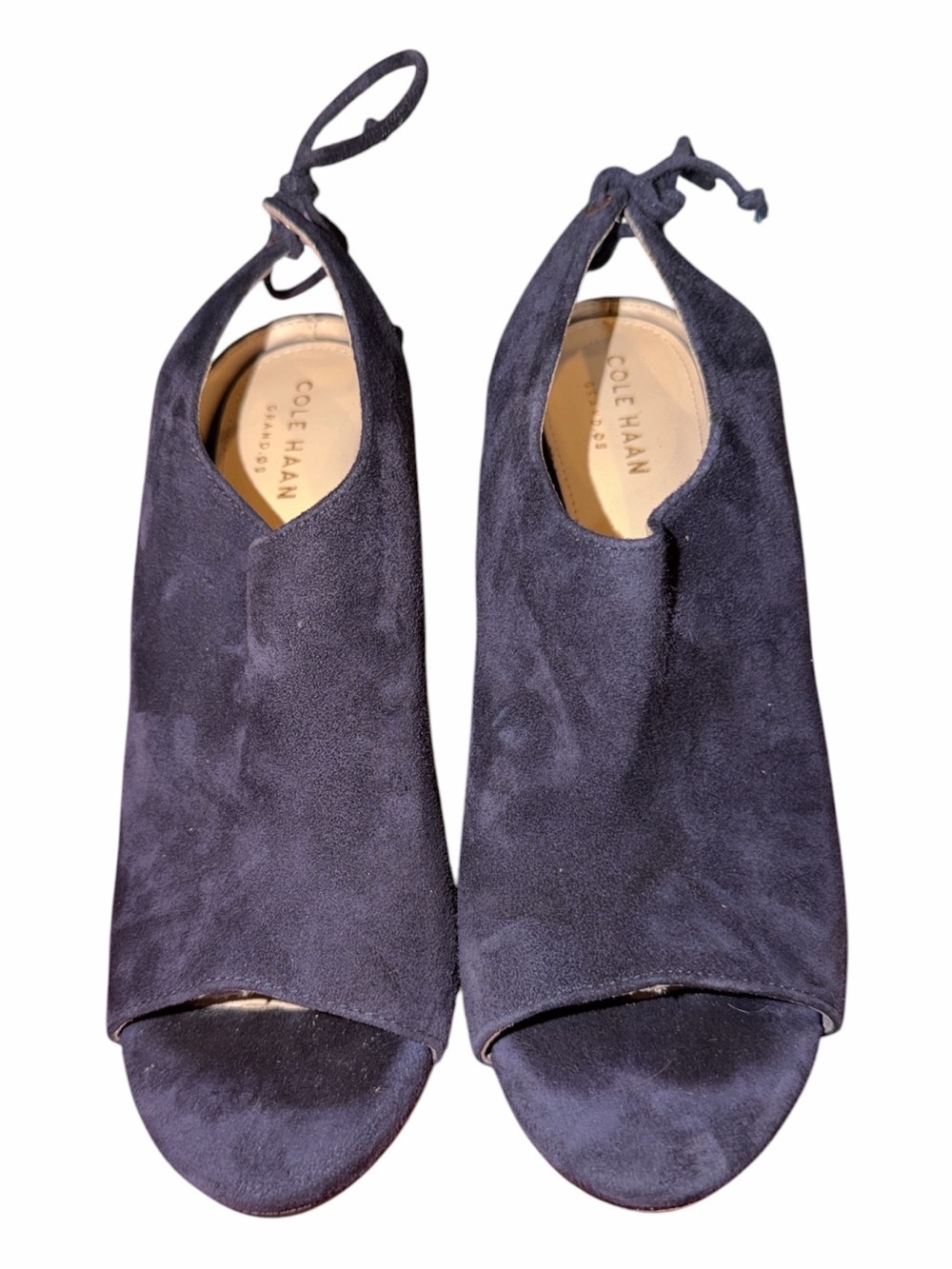 Cole Haan Navy Suede Peep-Toe Slingback Heels
